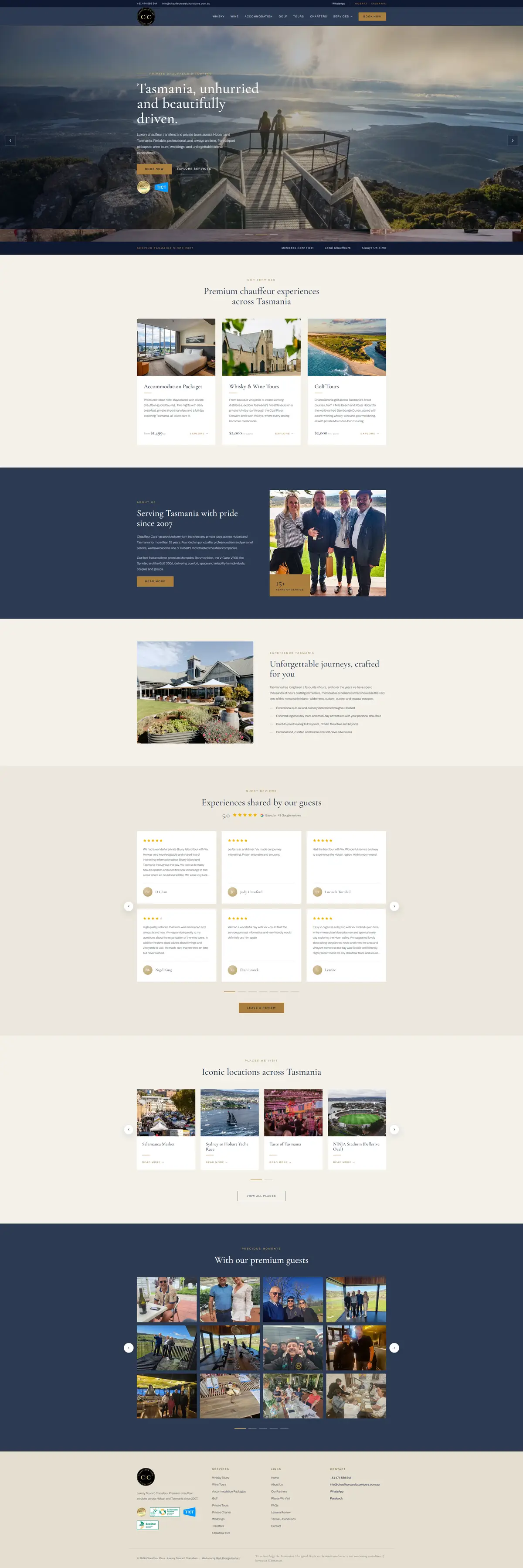 The Chauffeur Cars Luxury Tours website, designed and built by Web Design Hobart