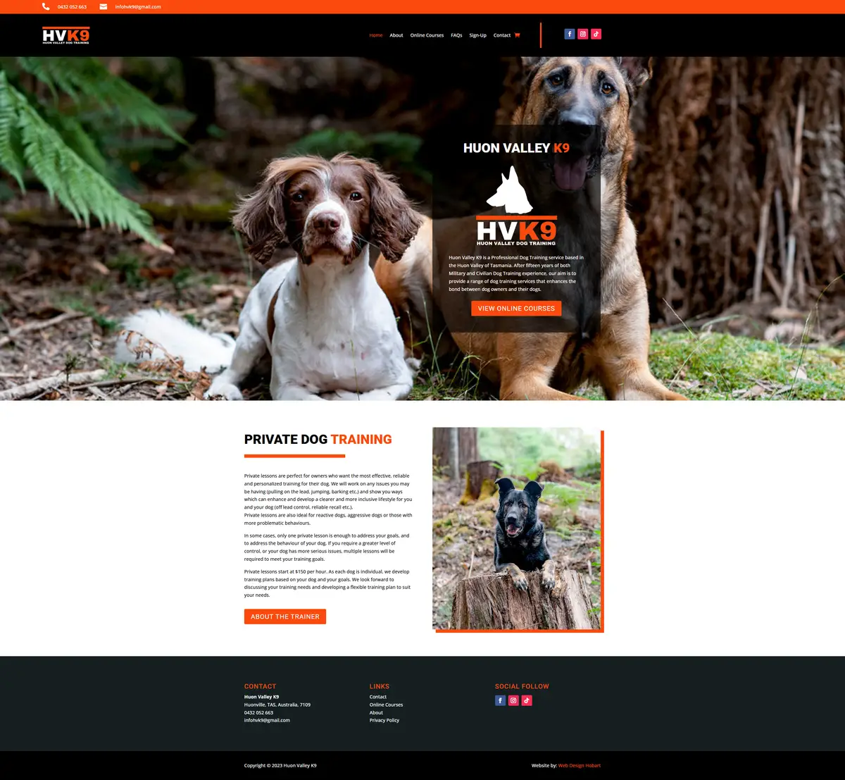 The Huon Valley K9 website, designed and built by Web Design Hobart