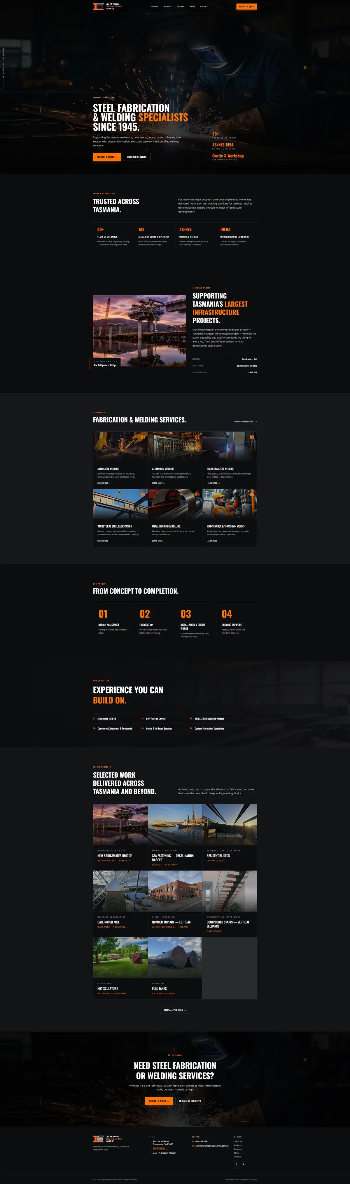 The Liverpool Engineering Works website, designed and built by Web Design Hobart