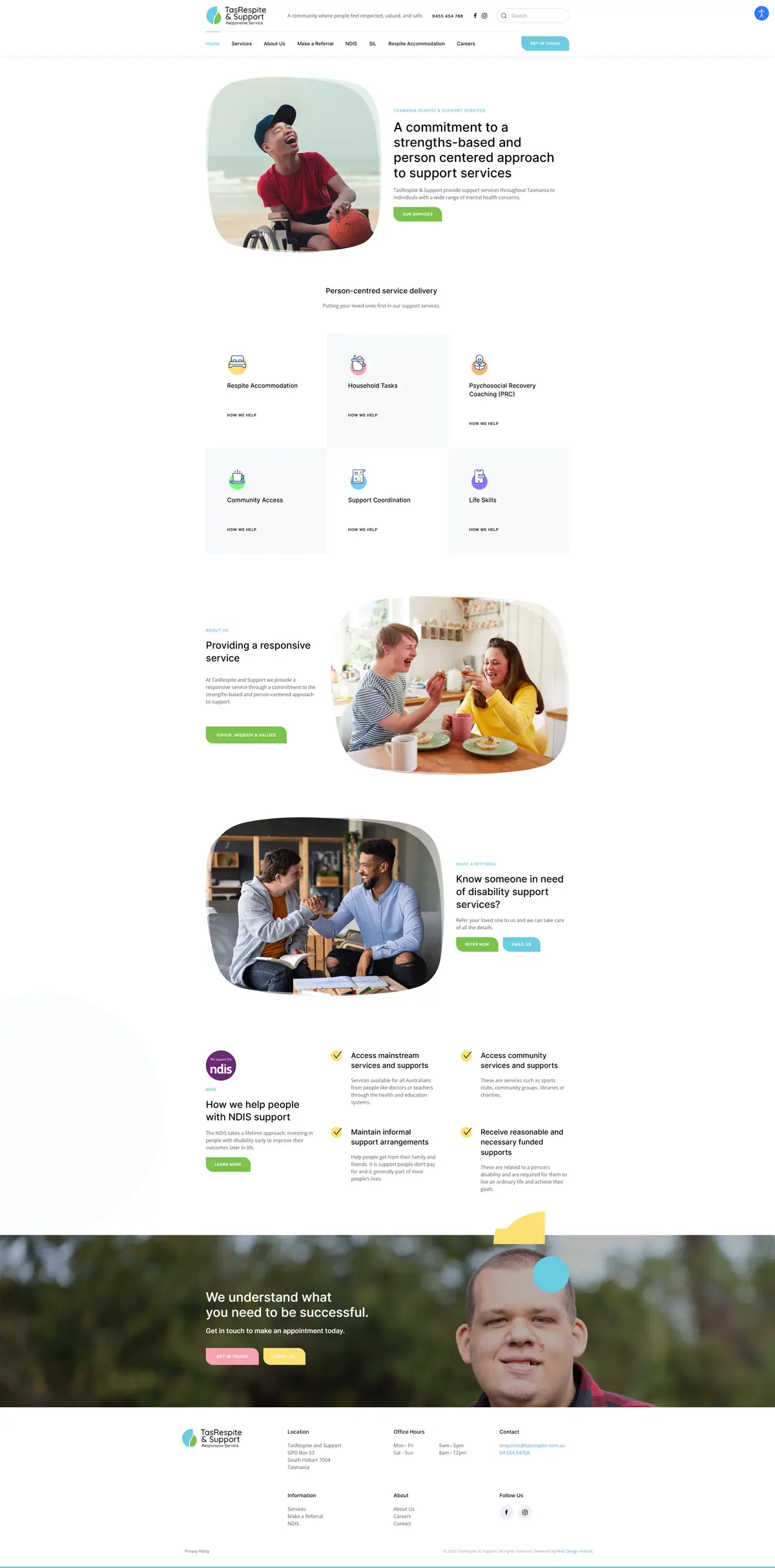 The Tas Respite & Support website, designed and built by Web Design Hobart